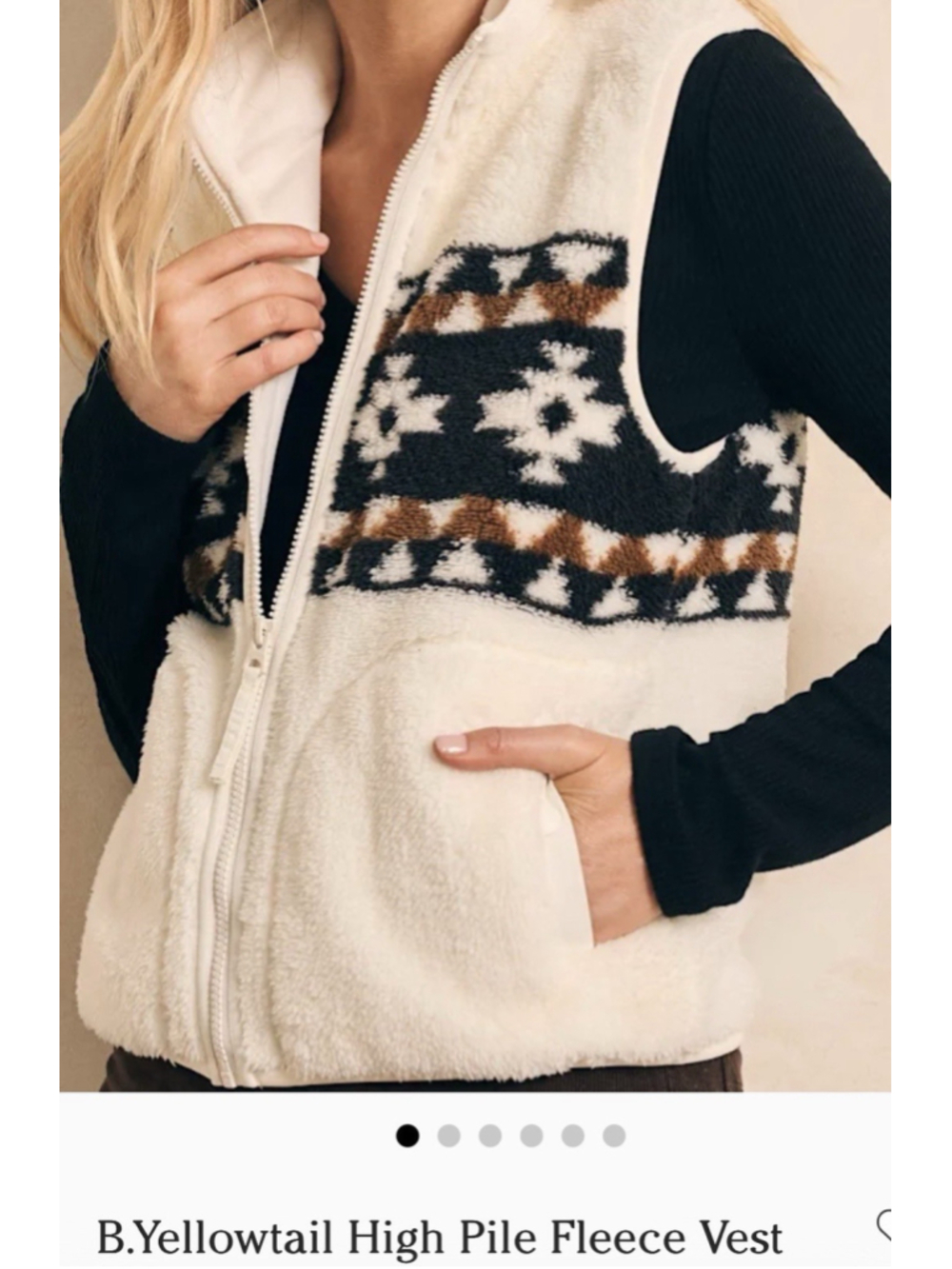 Faherty B.Yellowtail High Pile Fleece Vest Women’s Sz S Boho Aztec Southwest